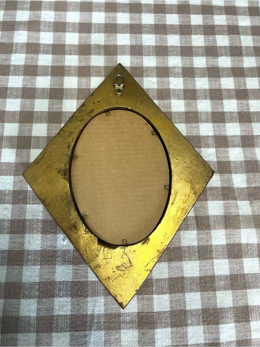 Vintage mirror gold wood gold veining mid century wall decor diamond shape